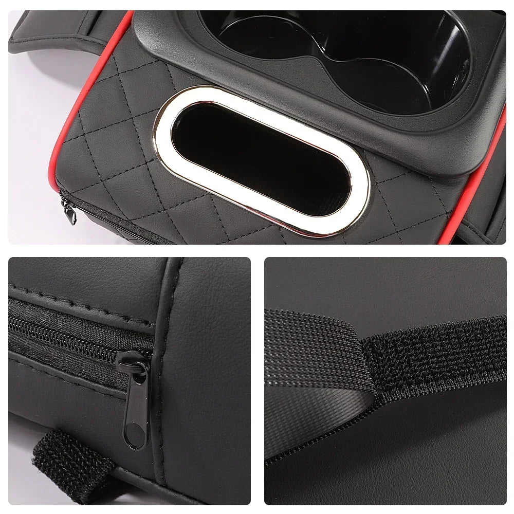 Car Armrest Box Cushion with Pocket Tissue Cup Holder